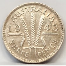 AUSTRALIA 1943 . THREEPENCE . VARIETY . DIE CRACK IN DATE to RIM